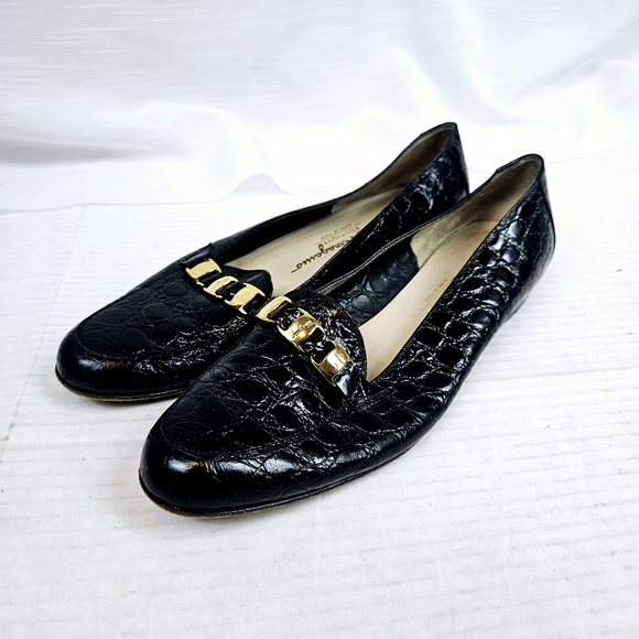 Vintage Salvatore Ferragamo Croc Embossed Loafer size 8.5 - Picture 2 of 12